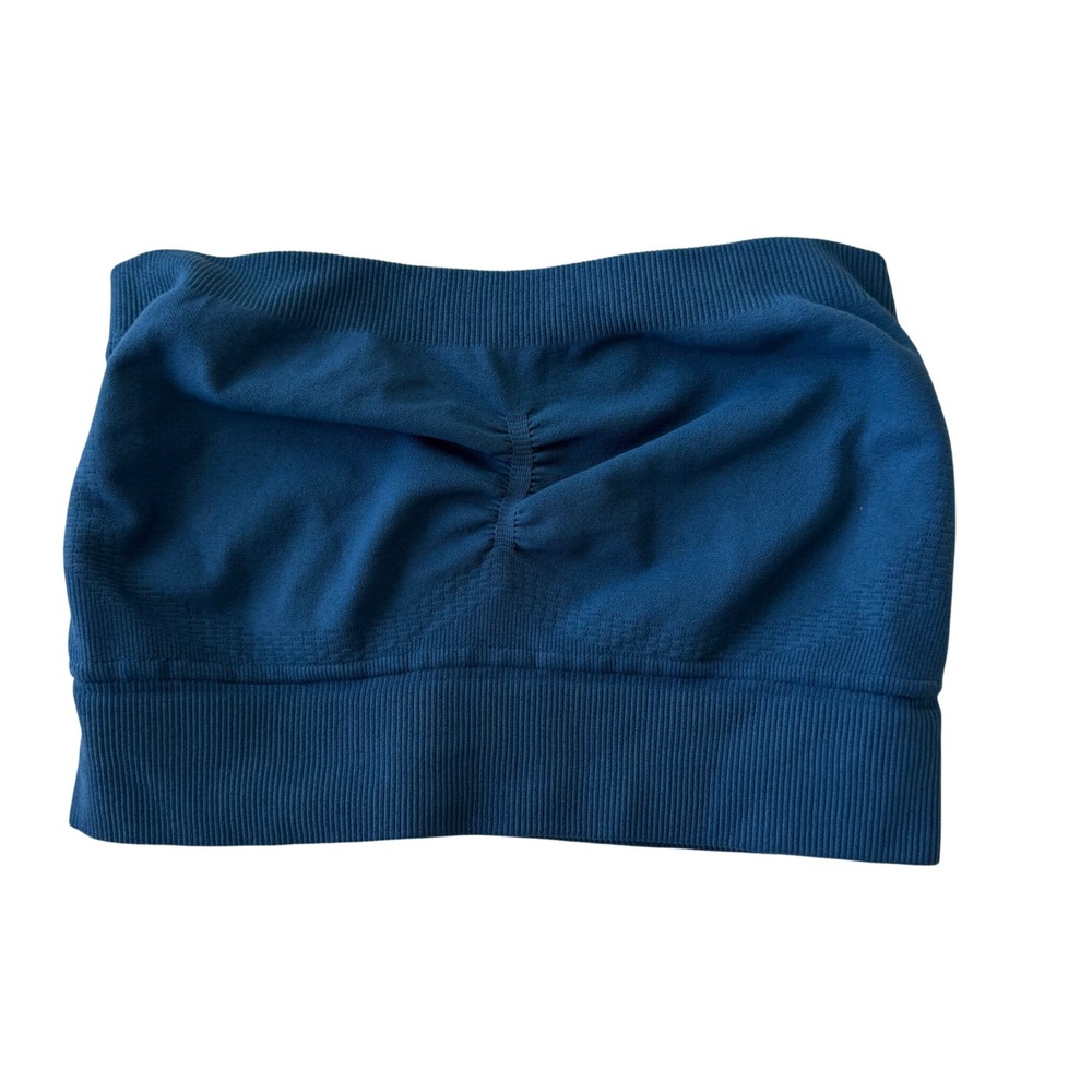 NUX‎ Seamless Ribbed Tube Crop Top Bra Blue Size Small Athleisure NWOT